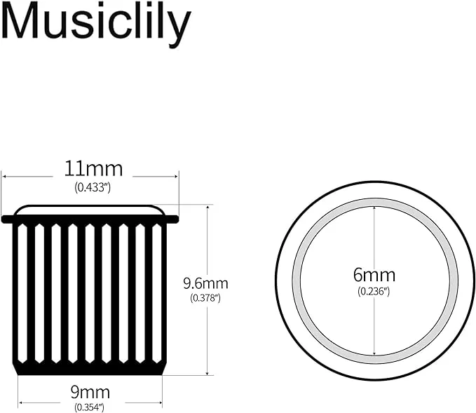Musiclily Pro 9mmギタービンテージペグブッシュ エレキギタービンテージチューニングペグ用 、ニッケル（6個セット）