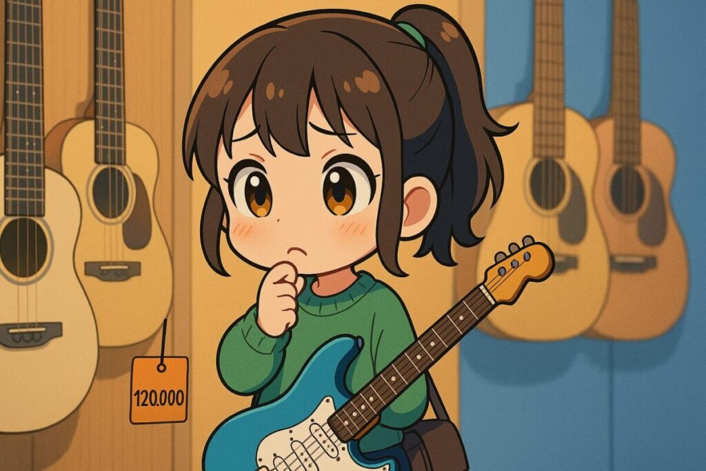 悩むギター少女